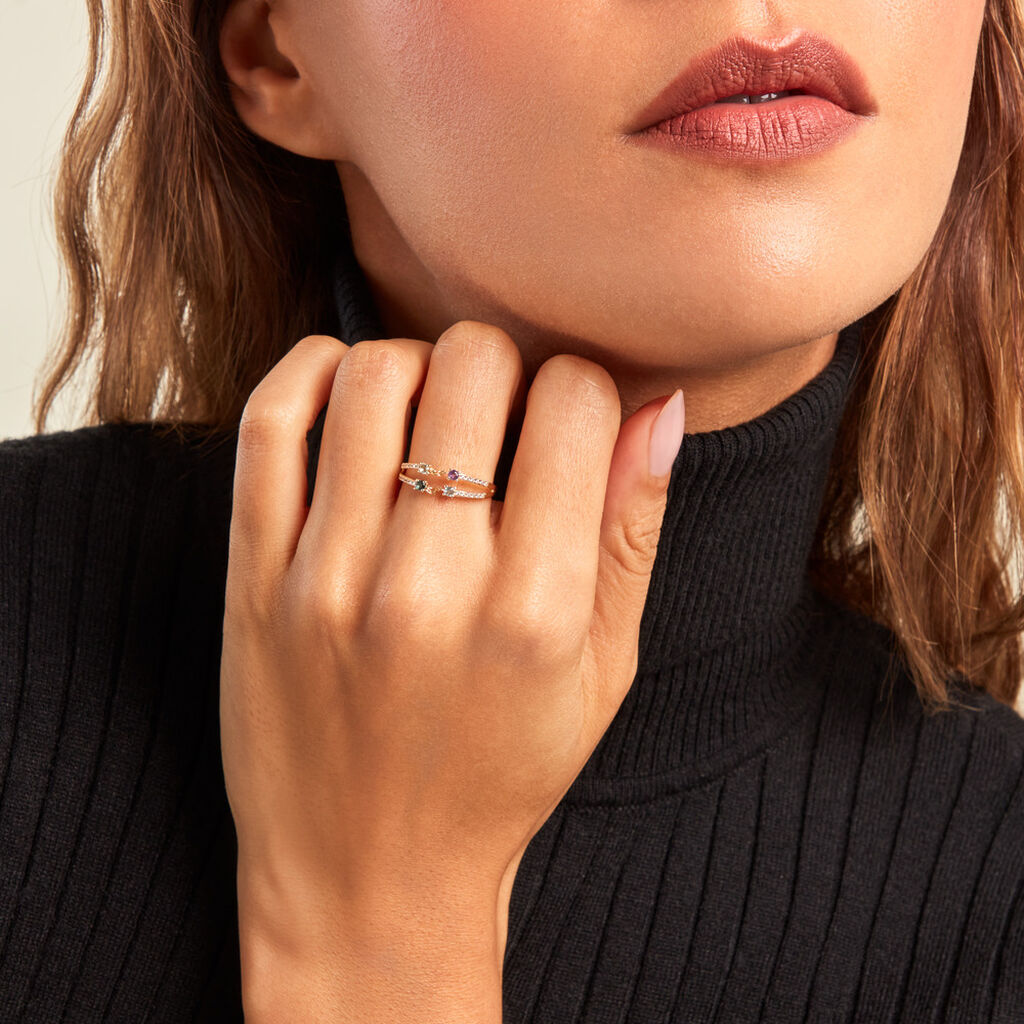 Bague Chaîne Universe Or Jaune Améthyste Topaze