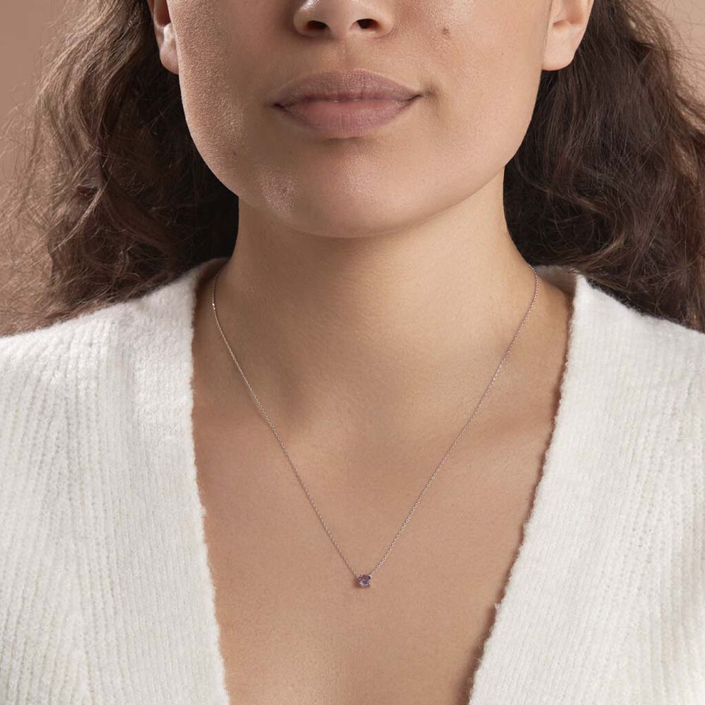 Collier Clair Or Blanc Amethyste