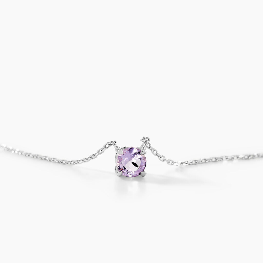 Collier Clair Or Blanc Amethyste