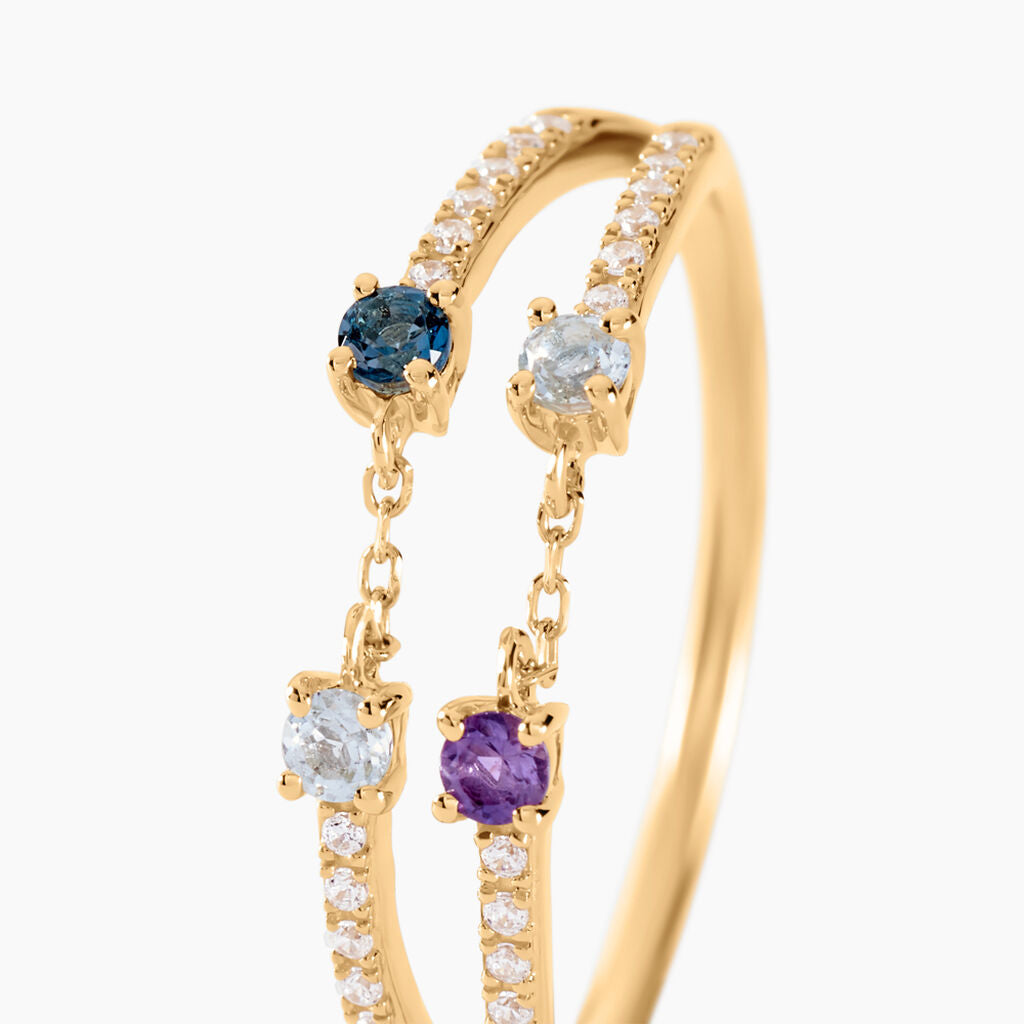 Bague Chaîne Universe Or Jaune Améthyste Topaze