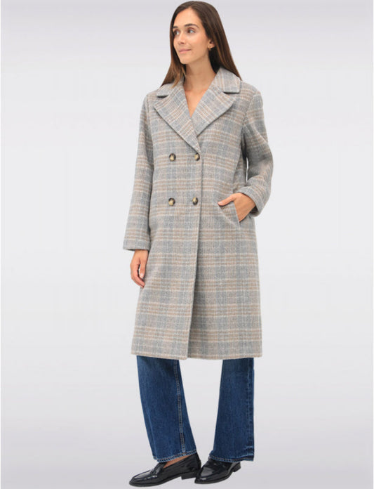 Manteau à Carreaux en Laine Mélangée à Double Boutonnage & Col Cranté par Etage