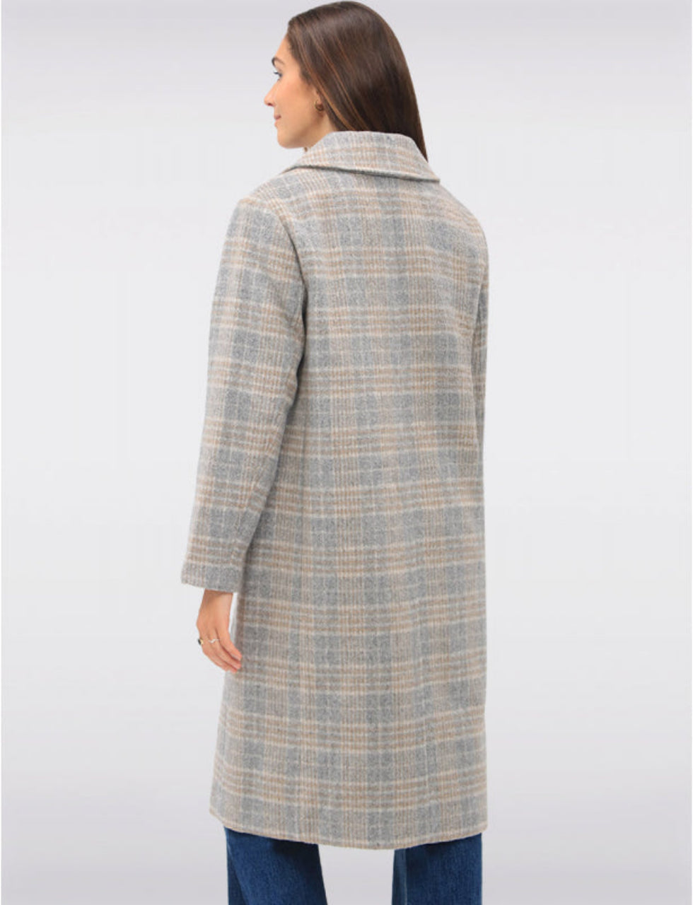 Manteau à Carreaux en Laine Mélangée à Double Boutonnage & Col Cranté par Etage