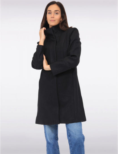 Florence Manteau Élégant Mi-Long Ajusté En Laine Mélangée à Col Montant par Saki