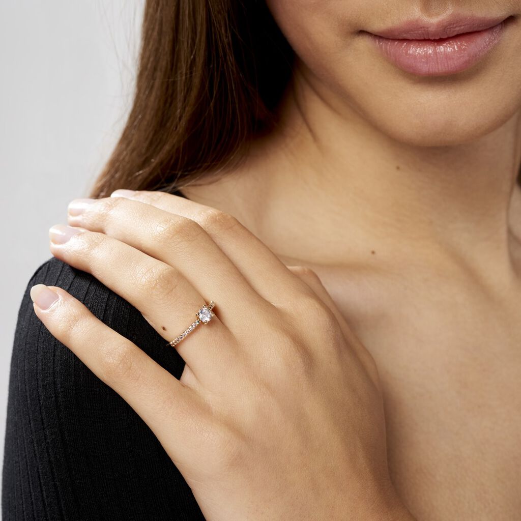 Bague Solitaire Mireilla Plaqué Or Jaune Oxyde De Zirconium