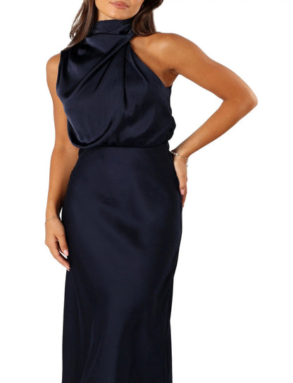 Anabelle Mock Neck Satin Midi Dress