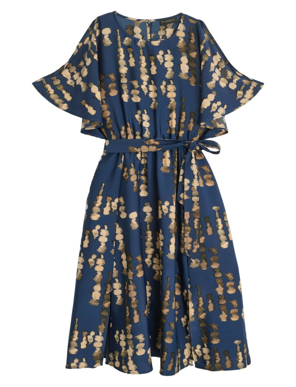 Abstract Print Cold Shoulder Midi Dress