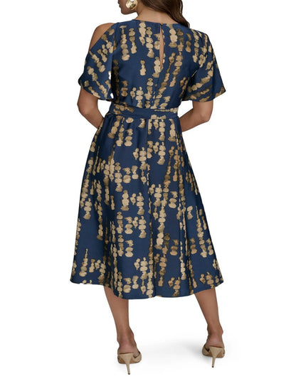 Abstract Print Cold Shoulder Midi Dress