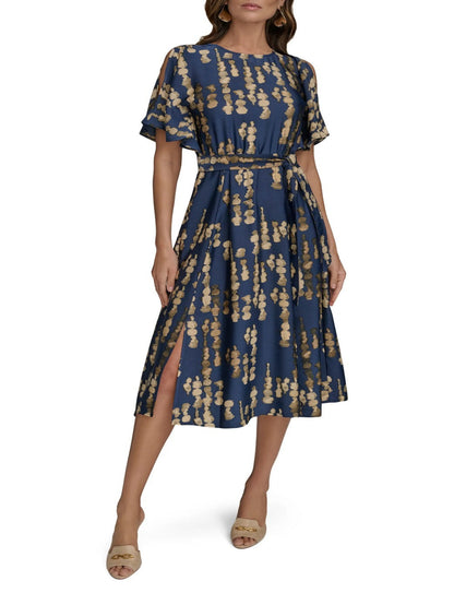 Abstract Print Cold Shoulder Midi Dress
