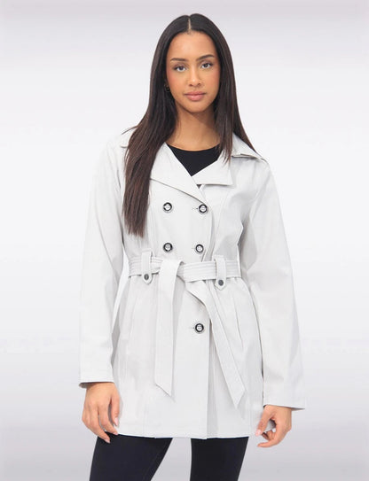Vegan Double-Breasted Belted Slim Fit Short Trench Coat by Saki