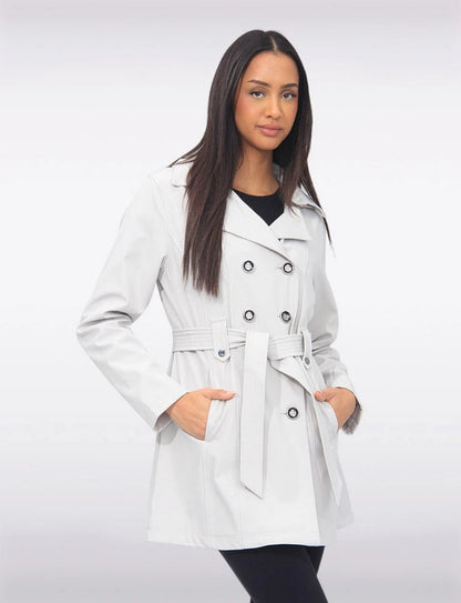 Vegan Double-Breasted Belted Slim Fit Short Trench Coat by Saki