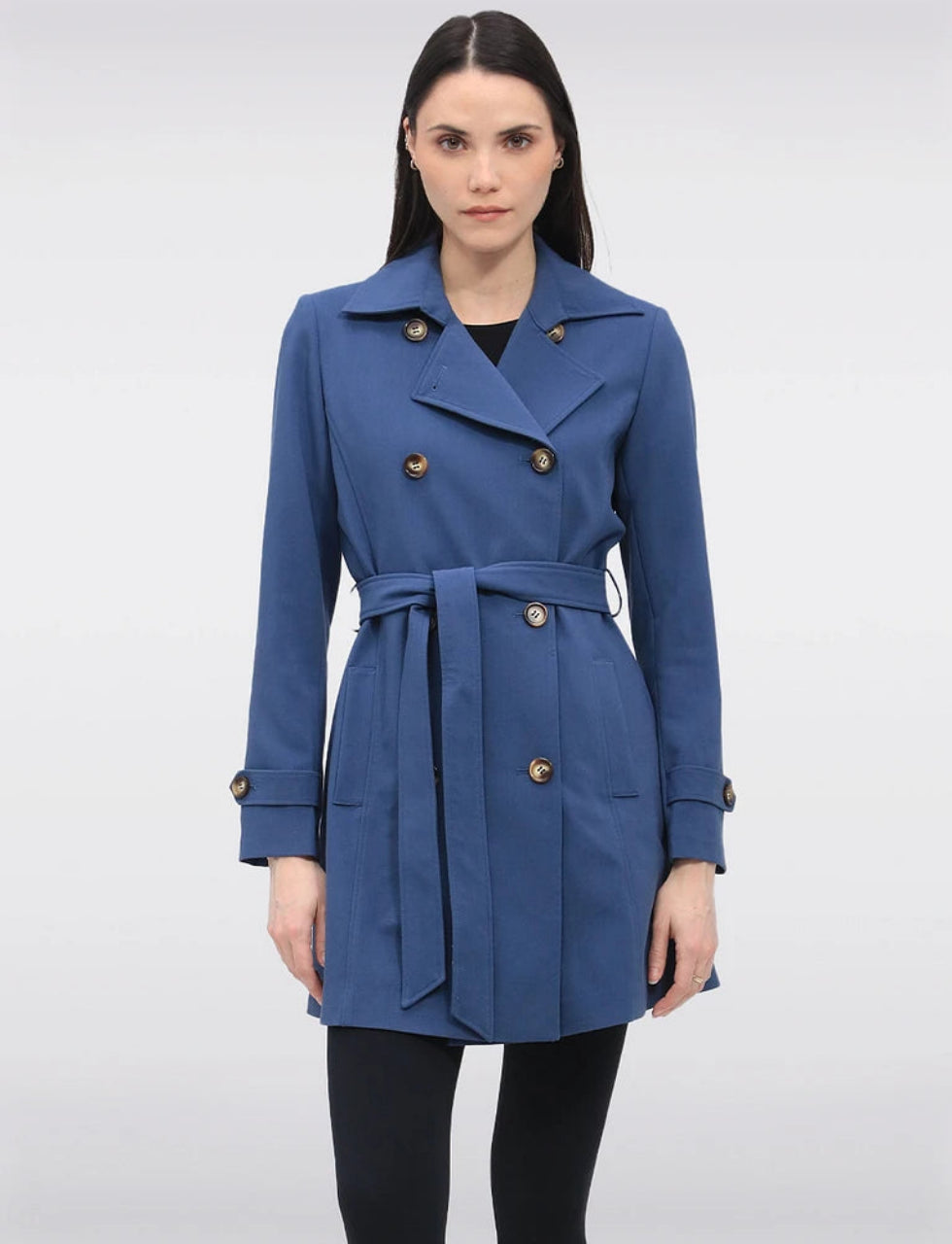 Vegan Classic Double-Breasted Slim Fit Belted Trench Coat by Saki