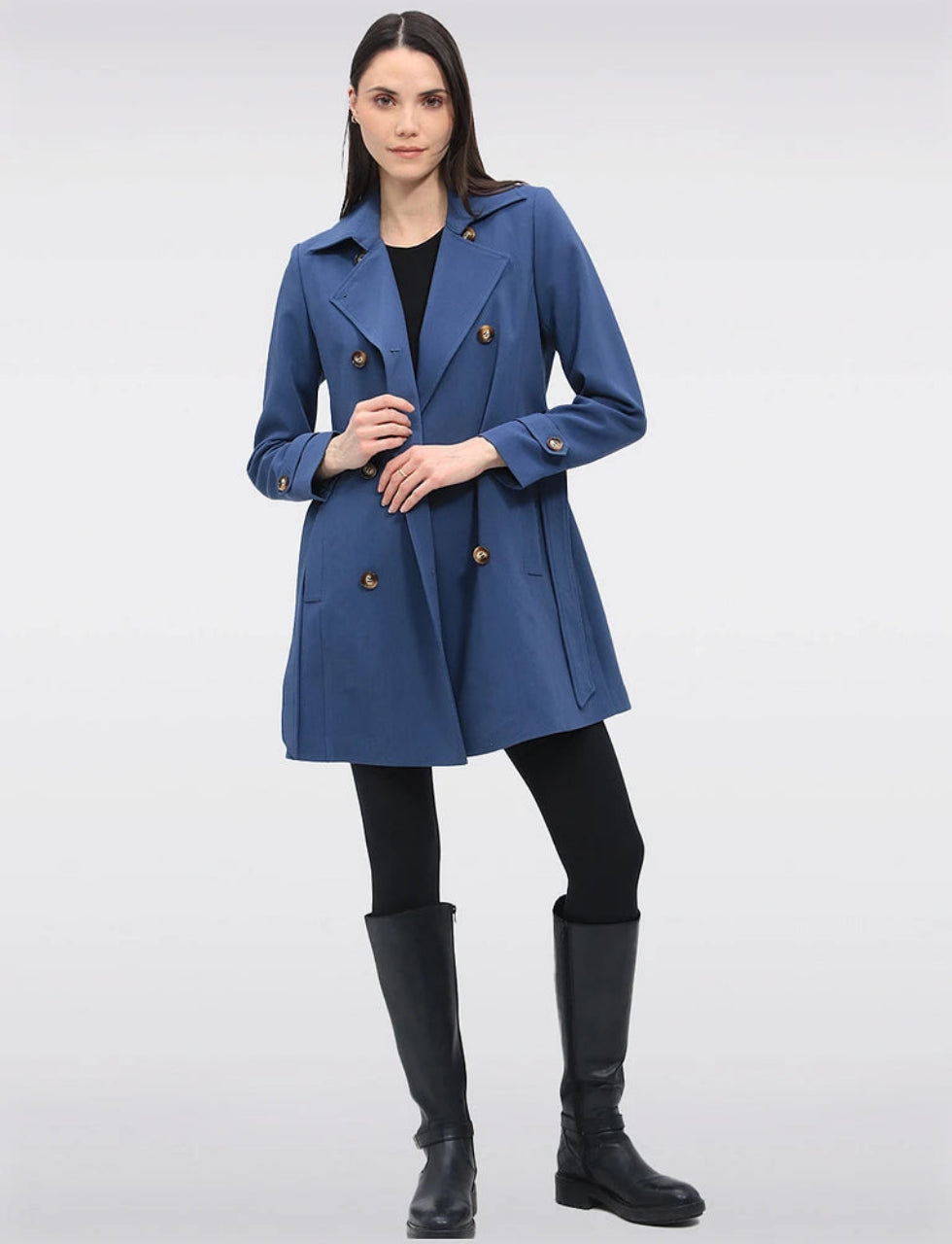 Vegan Classic Double-Breasted Slim Fit Belted Trench Coat by Saki